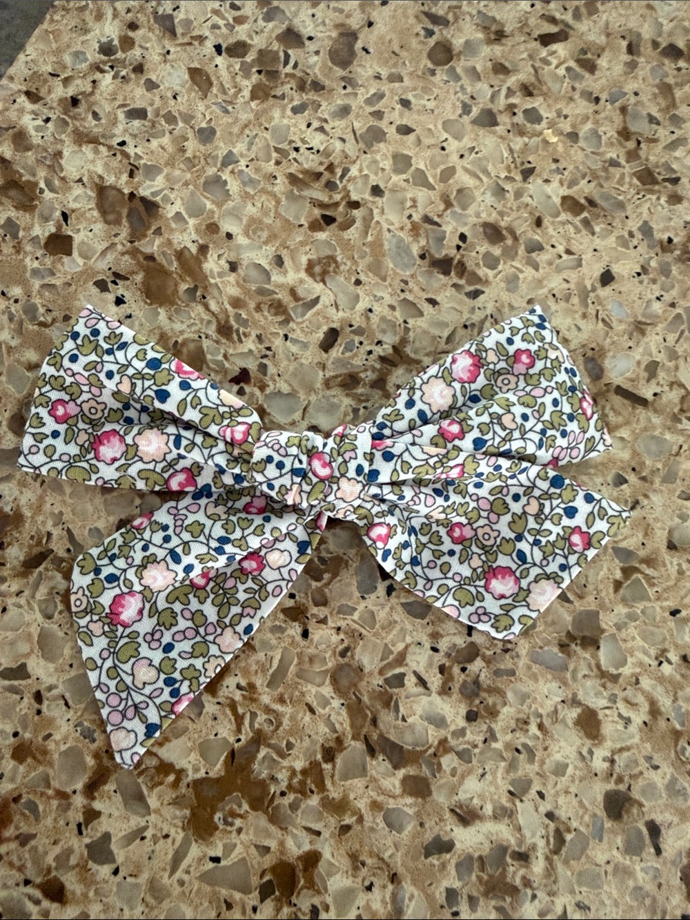 Floral Cotton Bow Hair Clip - Pink & Green